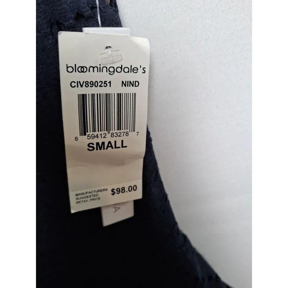 AQUA Bloomingdale's Eyelet Lace Peplum Dress Dark Navy Blue Size S NWT